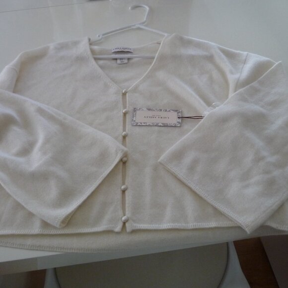 LAURA ASHLEY IVORY CASHMERE OVERSIZED WIDE SLEEVES CARDIGAN PEARL BUTTONS XL NEW - Picture 8 of 9